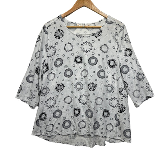 Noni B Top Size 16 White Black Linen Blend 3/4 Sleeve