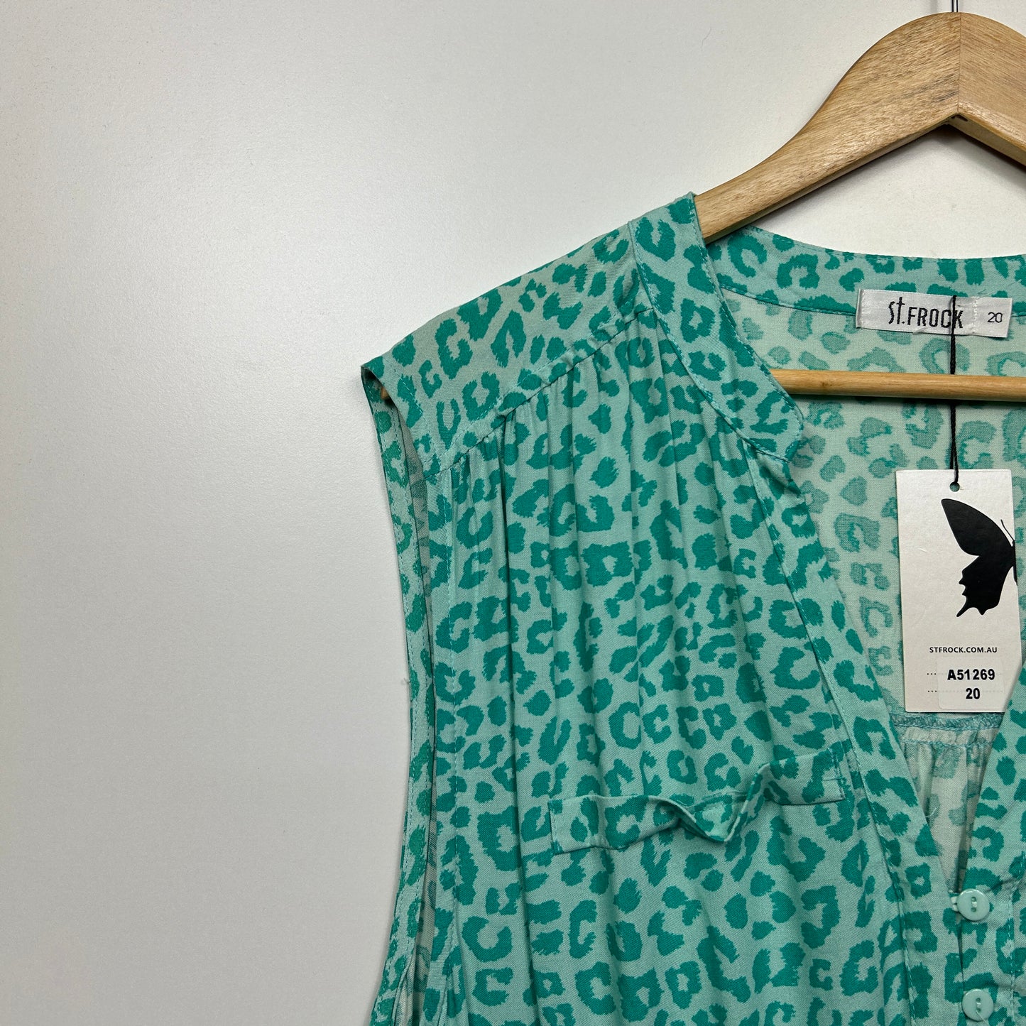 St Frock Dress Size 20 Green Sleeveless Pockets Waist Tie Rayon New