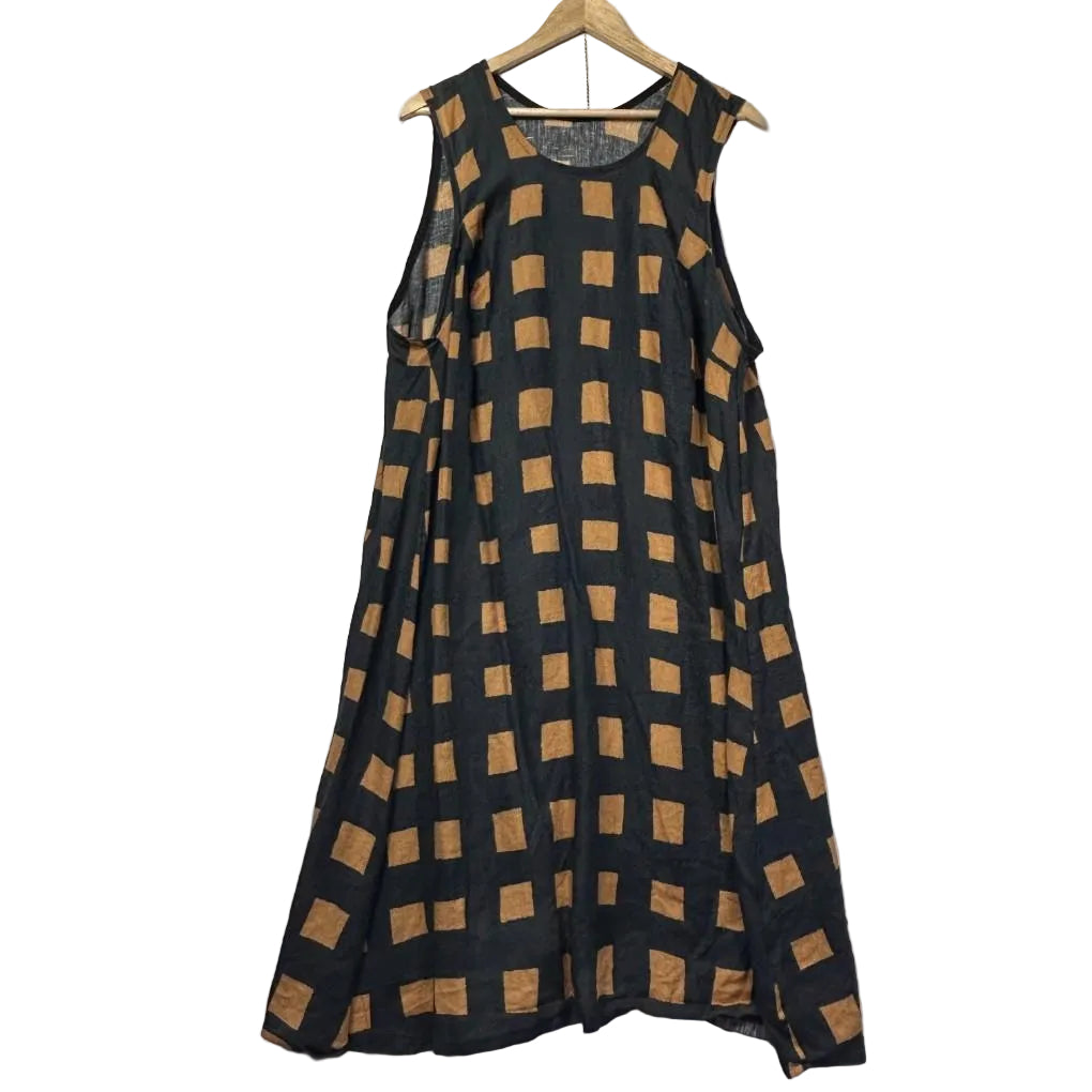 Black and Tan Check Linen Blend Dress - Size TBC