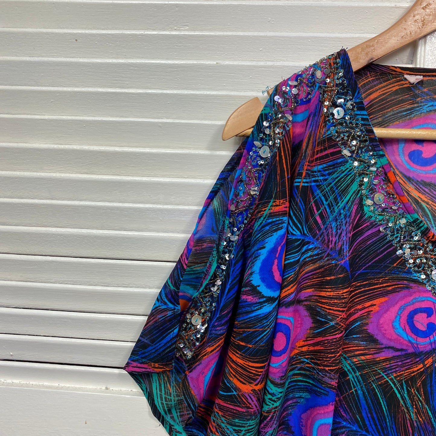 Millers Kaftan Top Size 16 Swim Cover Up Multicoloured Peacock Sequins