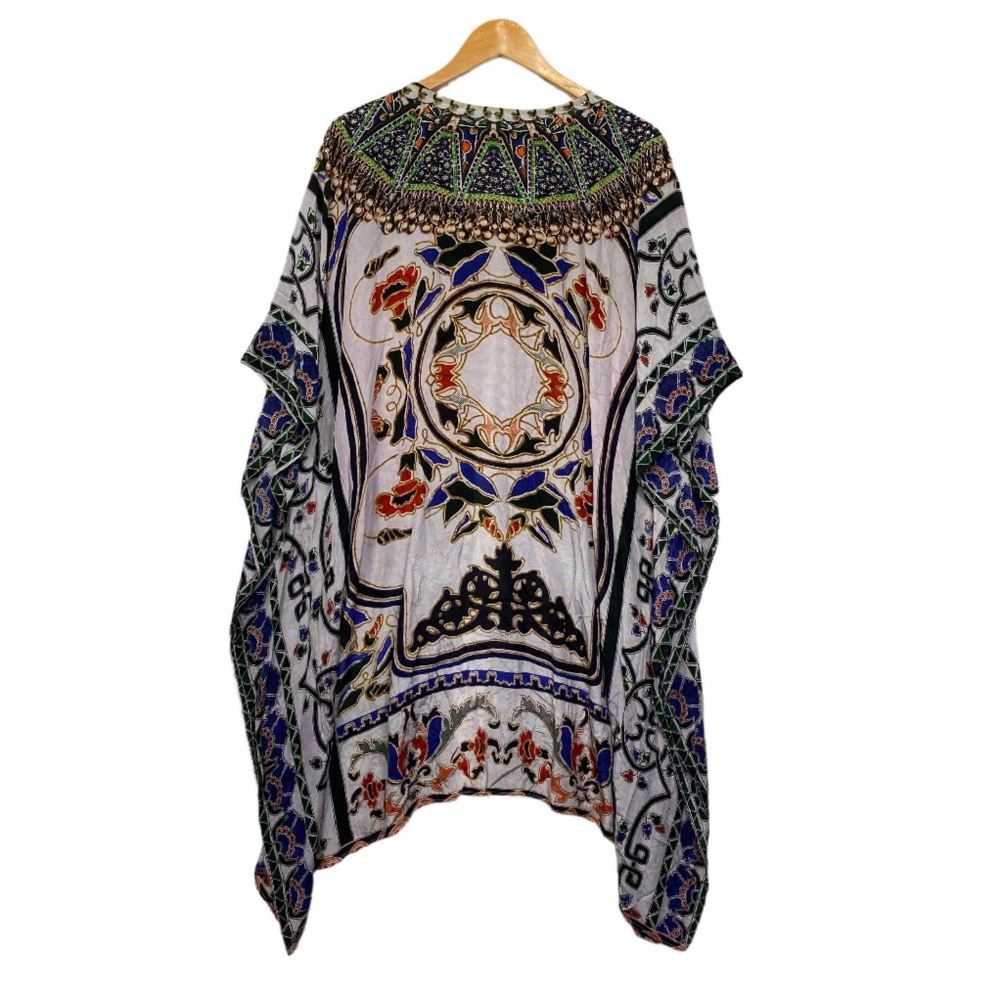 Silk Kaftan Dress One Size Jewelled Beaded Short Sleeve Swim