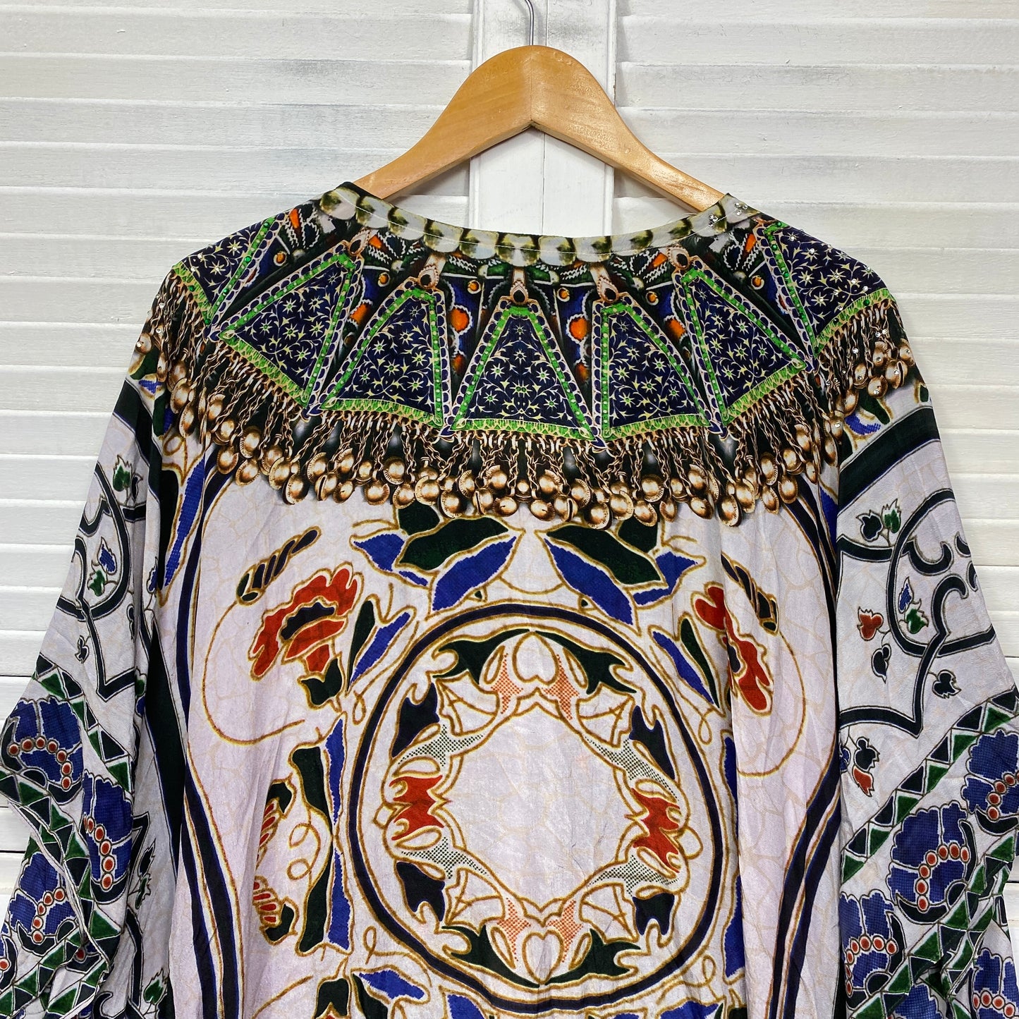 Silk Kaftan Dress One Size Jewelled Beaded Short Sleeve Swim