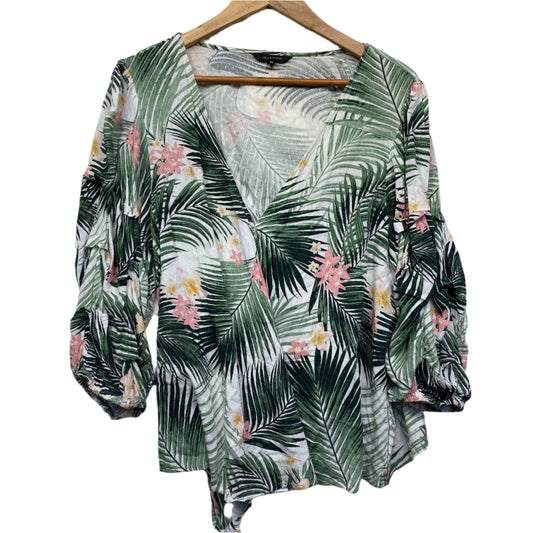 Portmans Wrap Top Size 16 Long Sleeve Floral Viscose