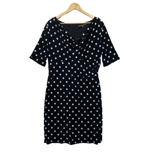 Liz Jordan Dress Size 16 Black White Polka Dots Short Sleeve Cowl Neck