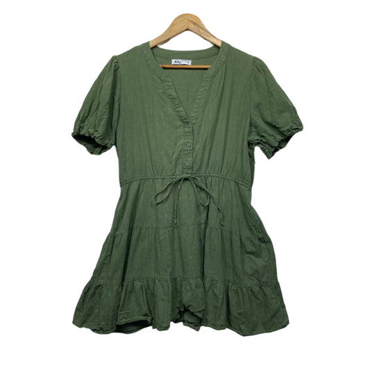 Ally Dress Size 14 Green Short Sleeve 100% Cotton