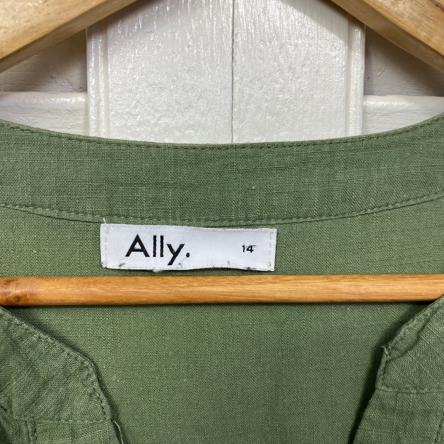 Ally Dress Size 14 Green Short Sleeve 100% Cotton