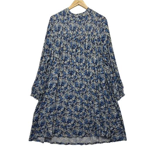Anko Dress Size 24 Blue Floral Long Sleeve Midi Length Viscose