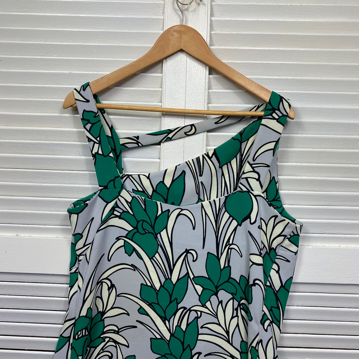 Veronika Maine Dress Size 14 Green White Floral Cocktail Made in Australia