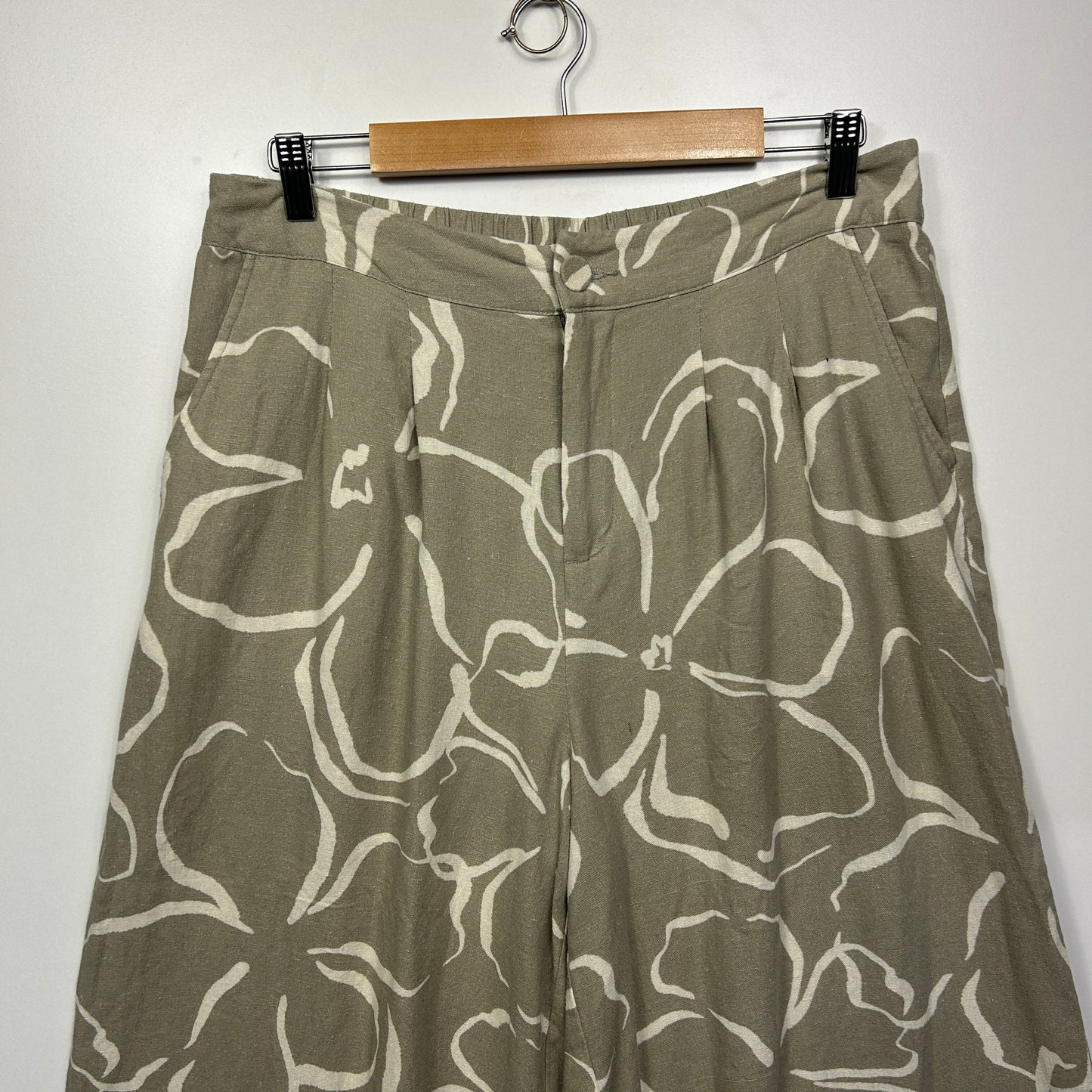 Anko Wide Leg Cropped Pants Size 14 Pockets Linen Blend