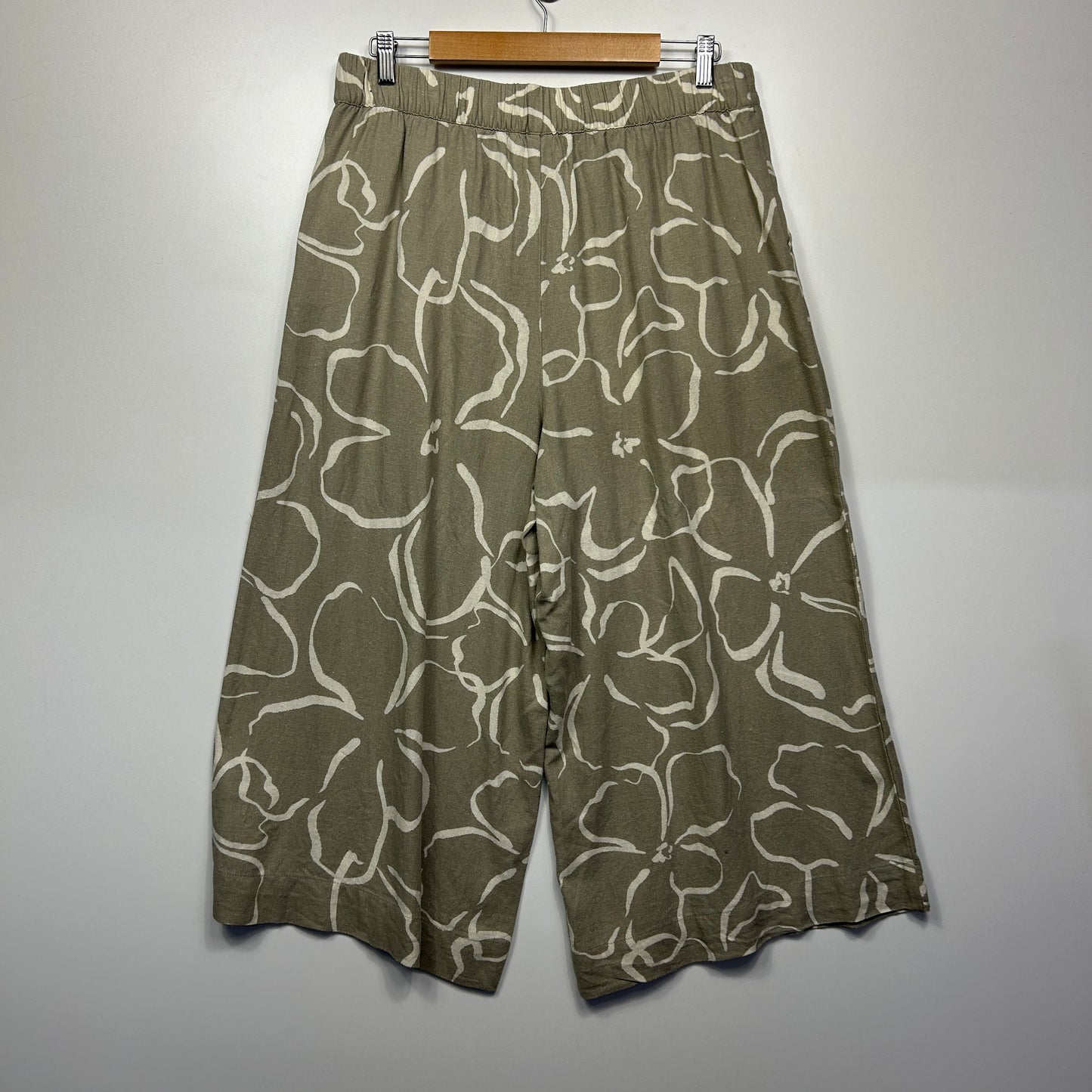 Anko Wide Leg Cropped Pants Size 14 Pockets Linen Blend