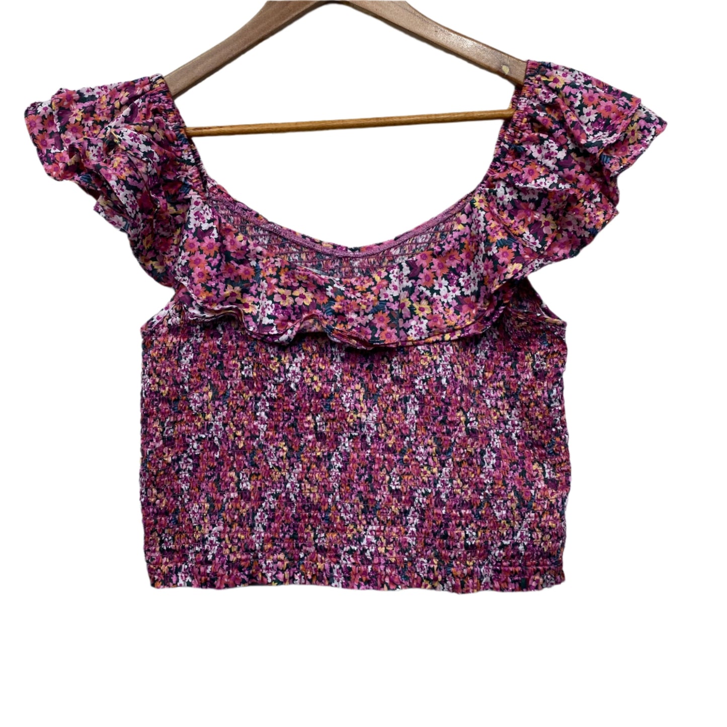 Decjuba Cropped Top Size 14 Pink Floral Ruched