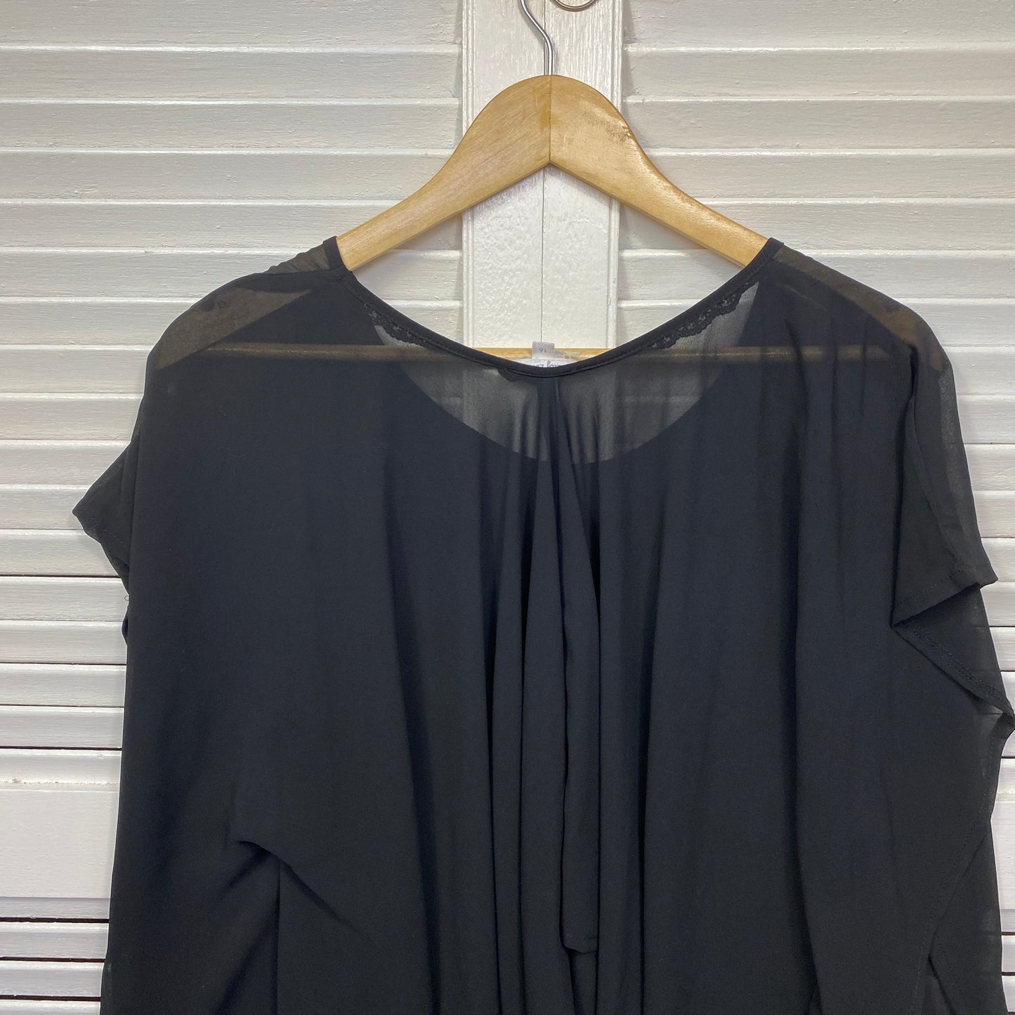 Lily Loves Top Size 16 Black Sheer Short Sleeve