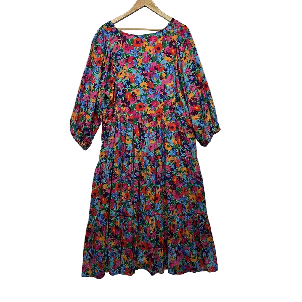 You+All Multicoloured Floral Swing Midi Dress - Size 18