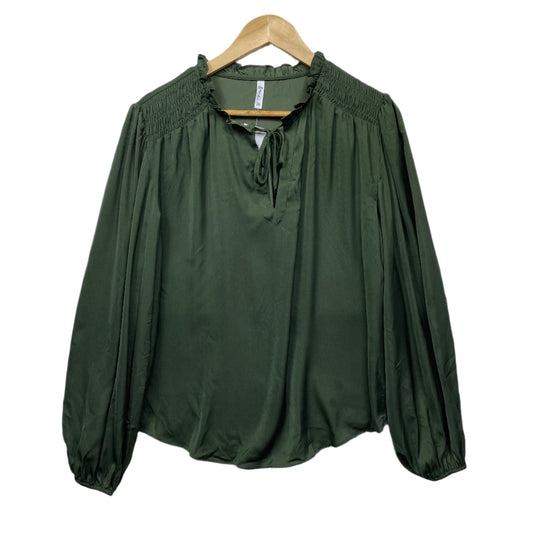 & Me Top Size 18 Dark Green Satin Long Sleeve New