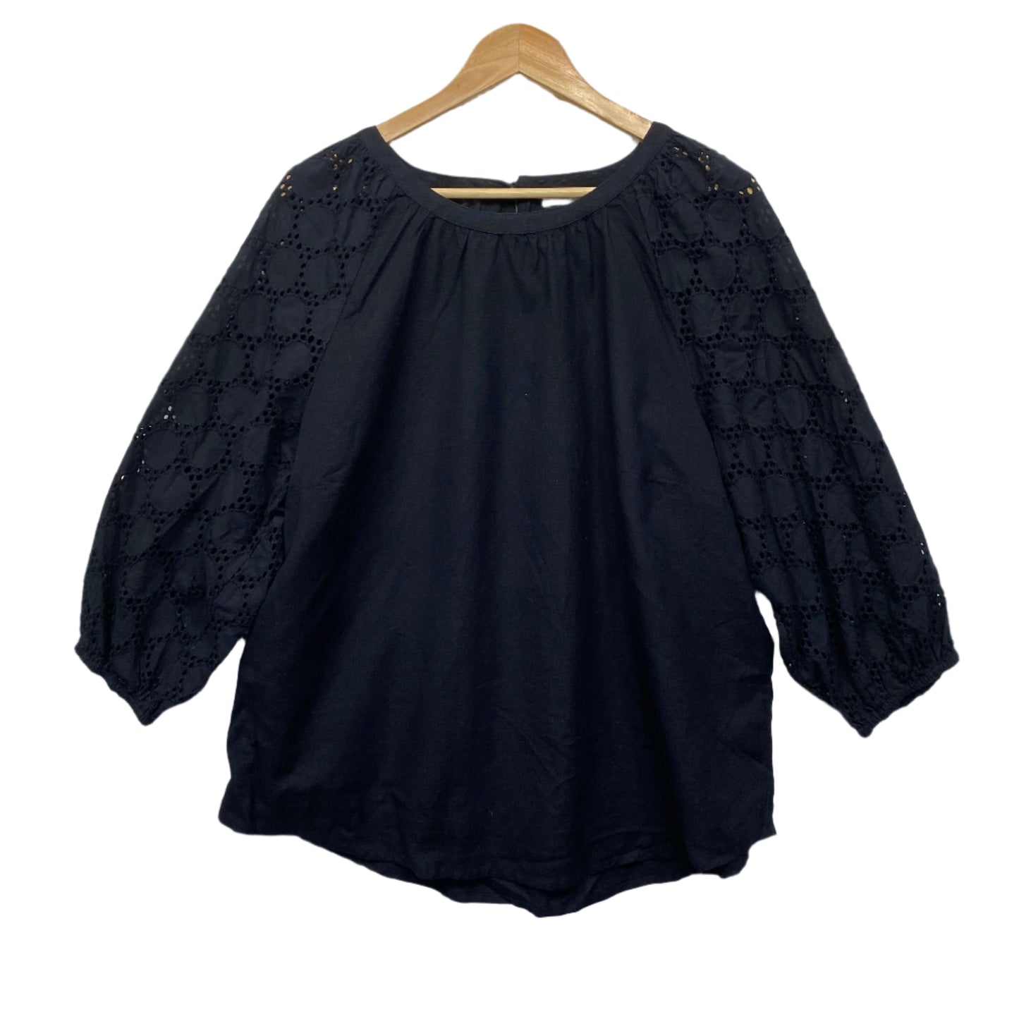 Regatta Linen Top Size 18 Black Crochet Billow Sleeve