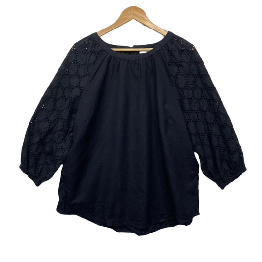 Regatta Linen Top Size 18 Black Crochet Billow Sleeve