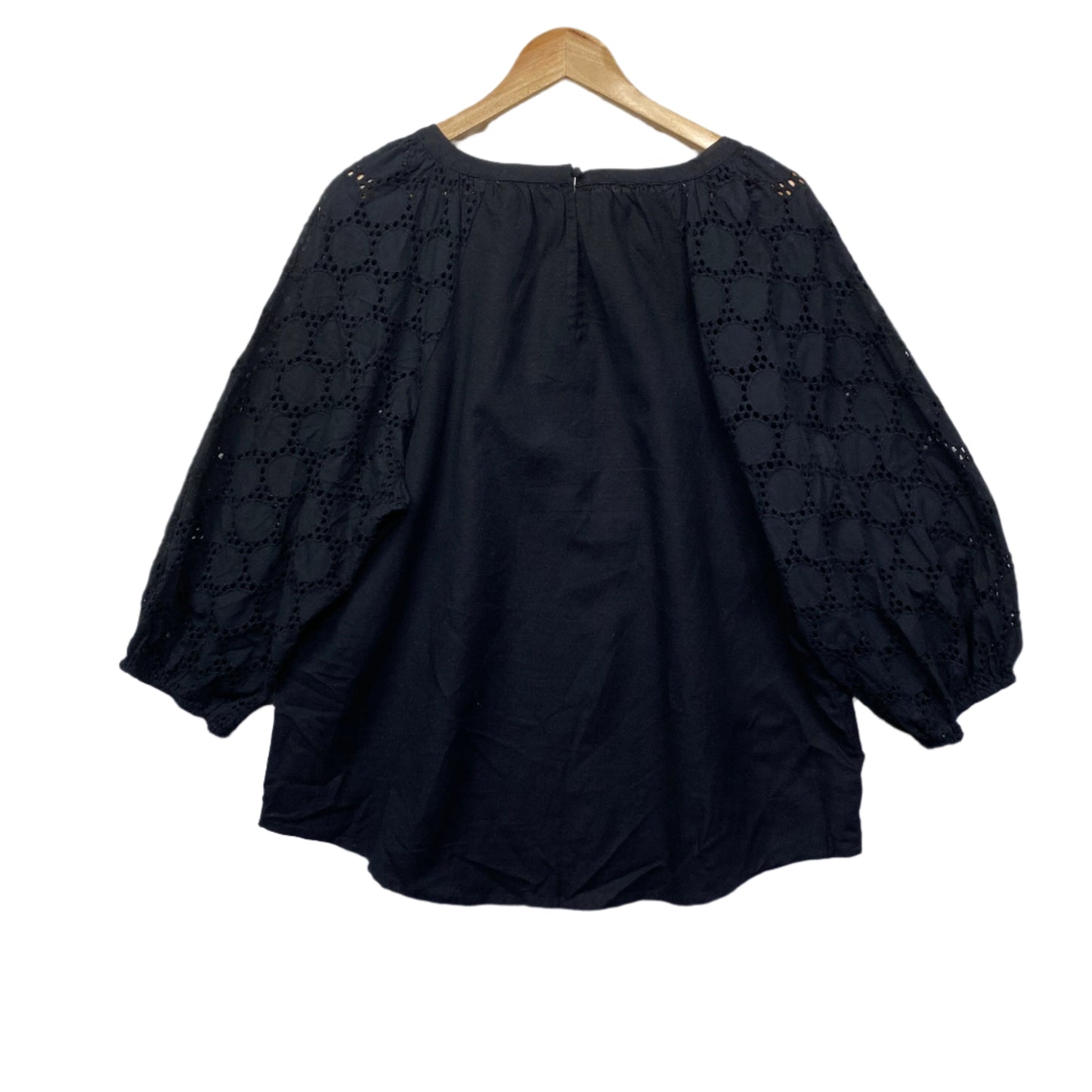 Regatta Linen Top Size 18 Black Crochet Billow Sleeve