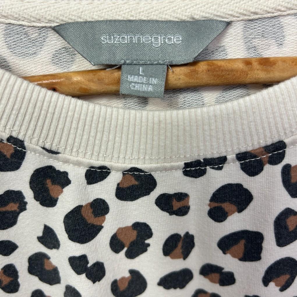Suzanne Grae Cream Leopard Print Cotton Jumper - Size L