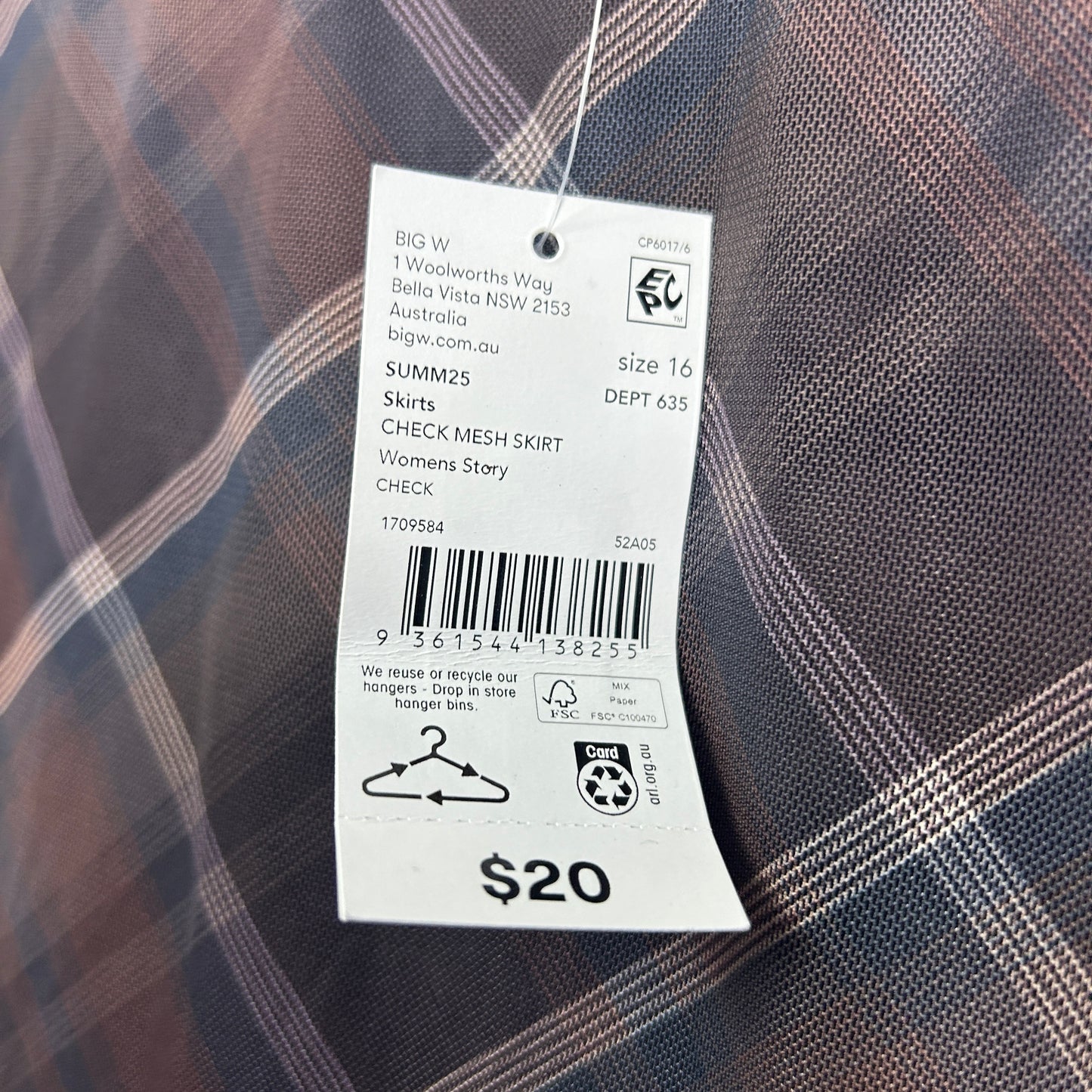 & me Brown Check Mesh Skirt - Size 16