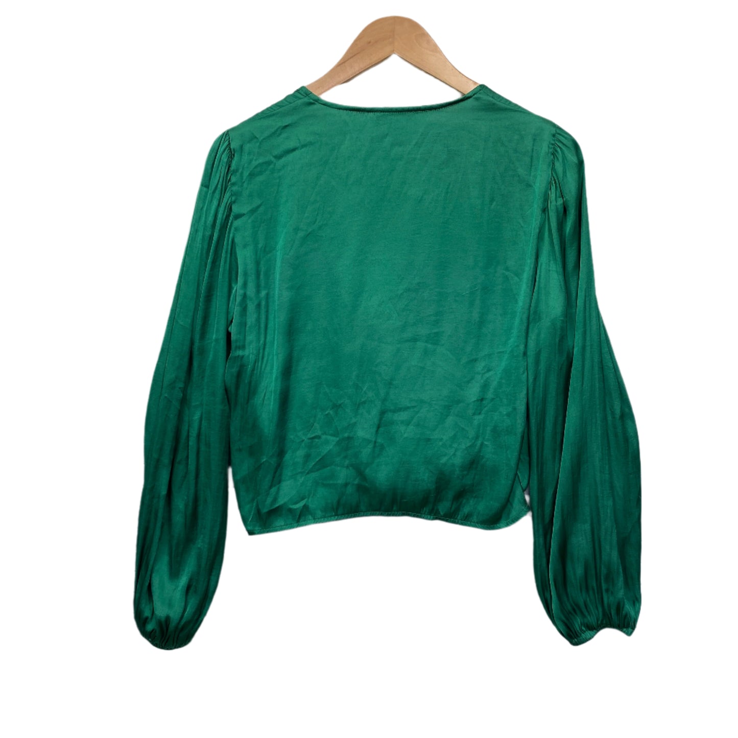 Bardot Top Size 14 Green Shiny Long Sleeve V Neck