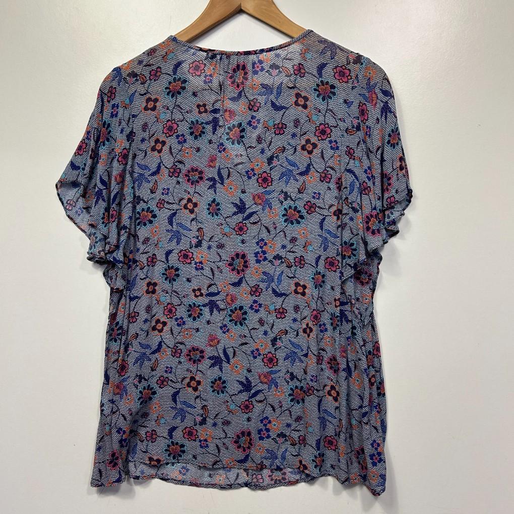 Sussan Blue Floral Sheer Top - Size 18