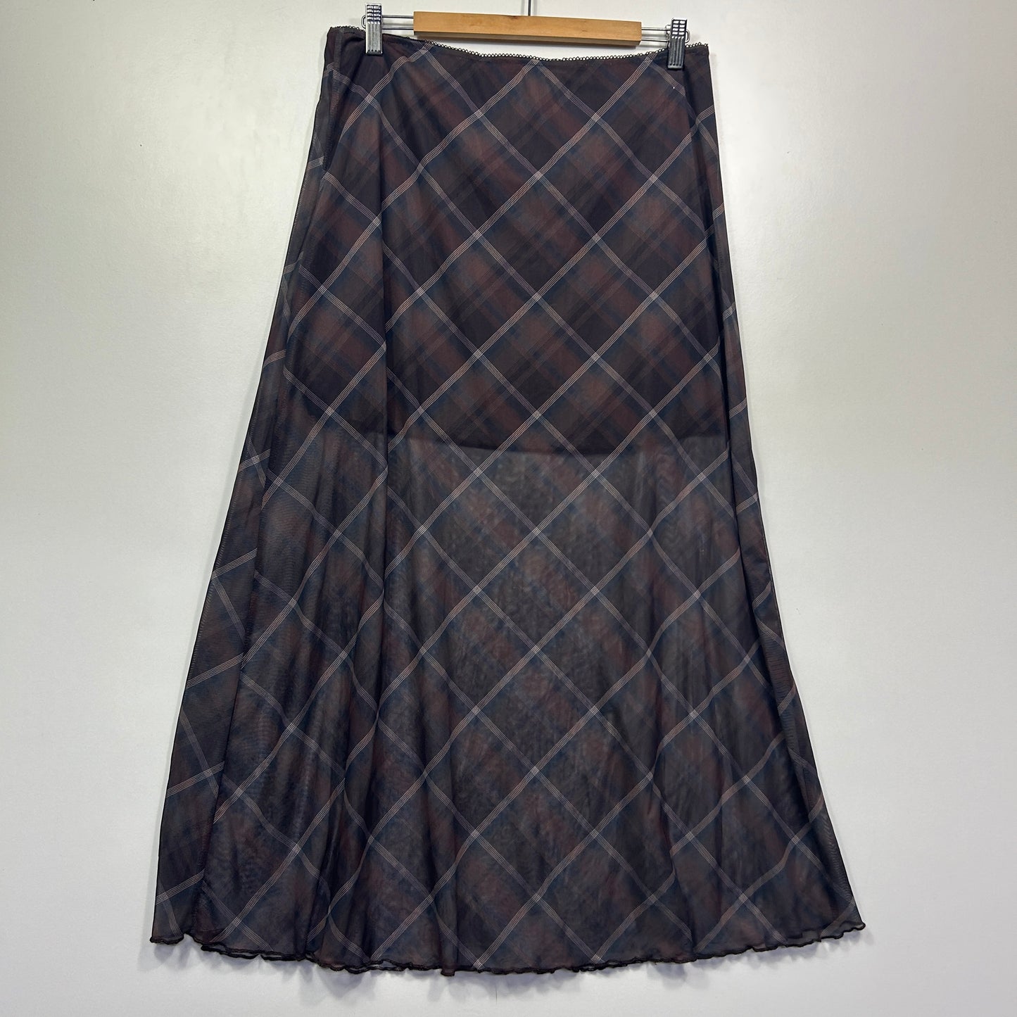 & me Brown Check Mesh Skirt - Size 16