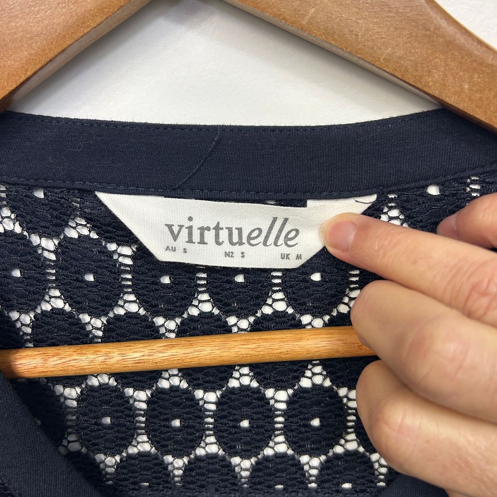 Virtuelle Navy Embroidered Sheer Lace Zip Jacket - Size 16/S