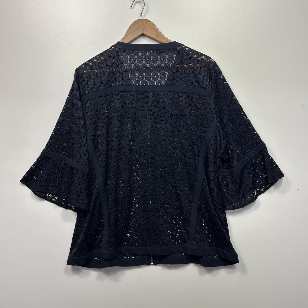 Virtuelle Navy Embroidered Sheer Lace Zip Jacket - Size 16/S