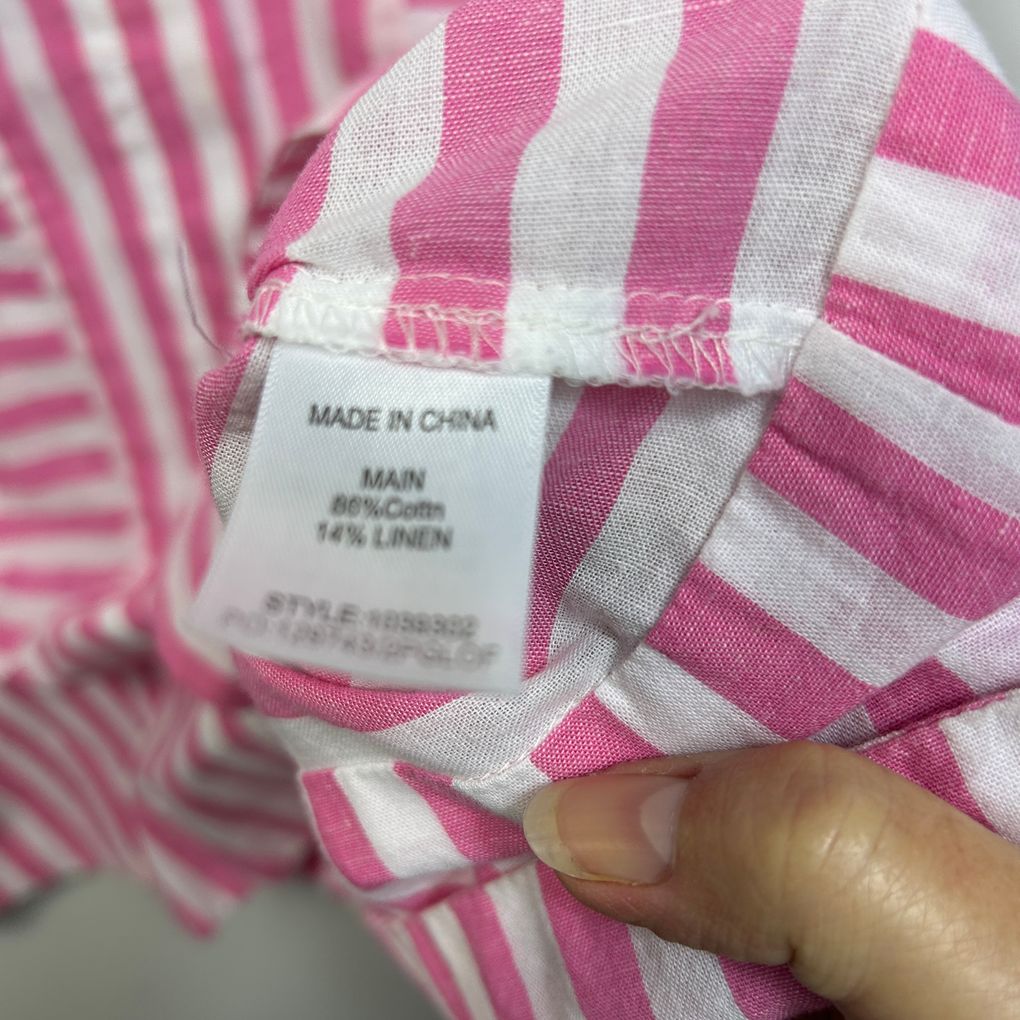 W.Lane Pink Striped Cotton Linen Top - Size 18