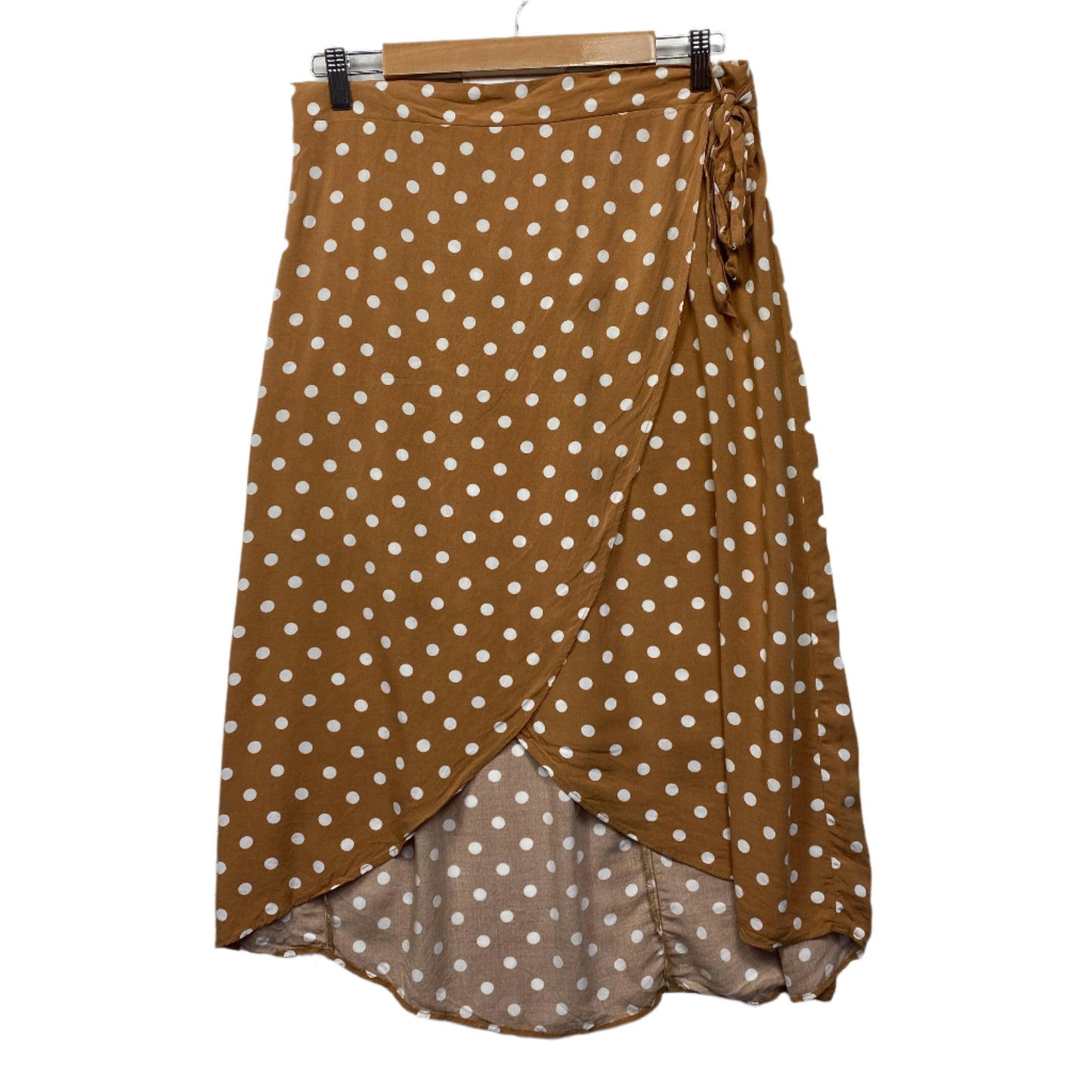 & Me Wrap Skirt Size 14 Tan White Polka Dots Hi Low Viscose