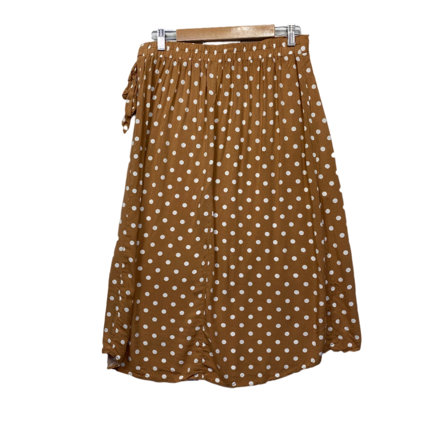 & Me Wrap Skirt Size 14 Tan White Polka Dots Hi Low Viscose