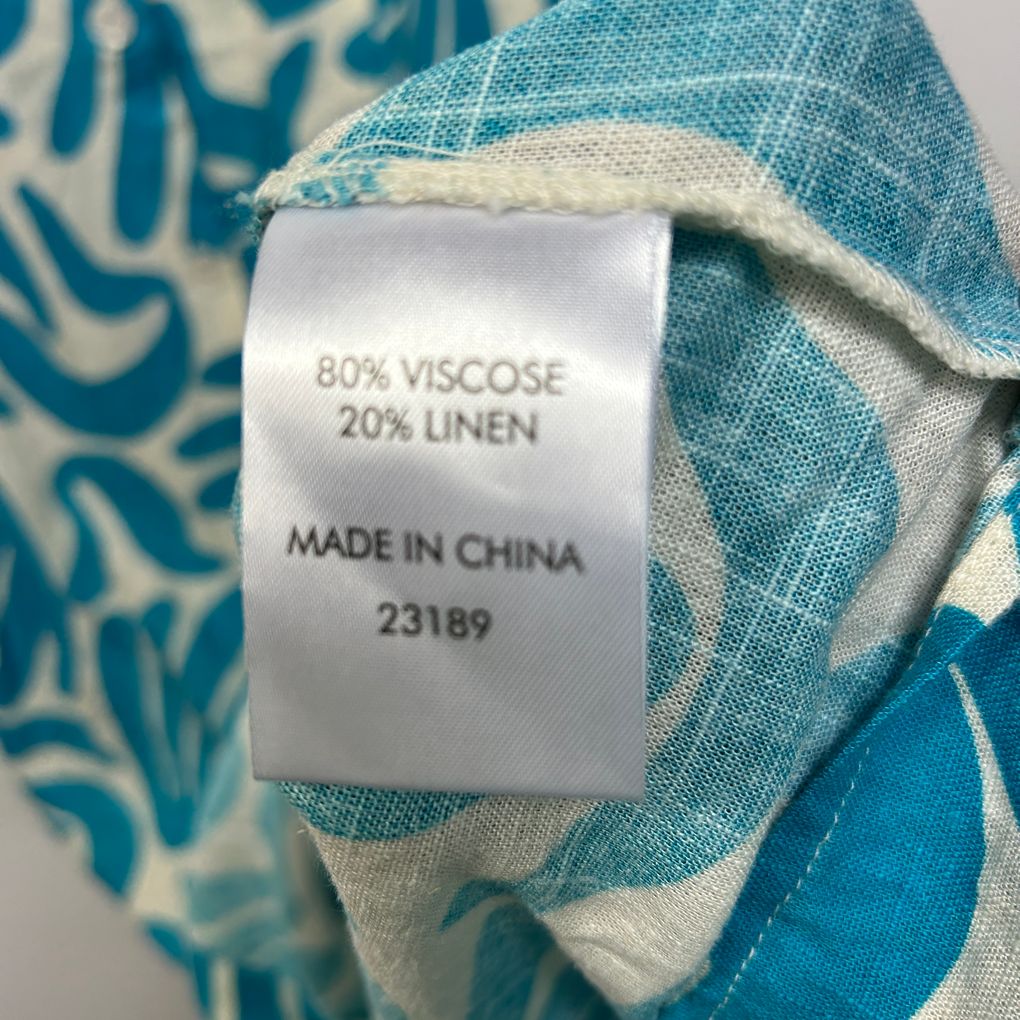 Suzanne Grae Teal Print Linen Dress - Size 18