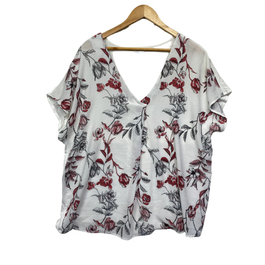 Isobelle Top Size 18 White Floral Short Sleeve