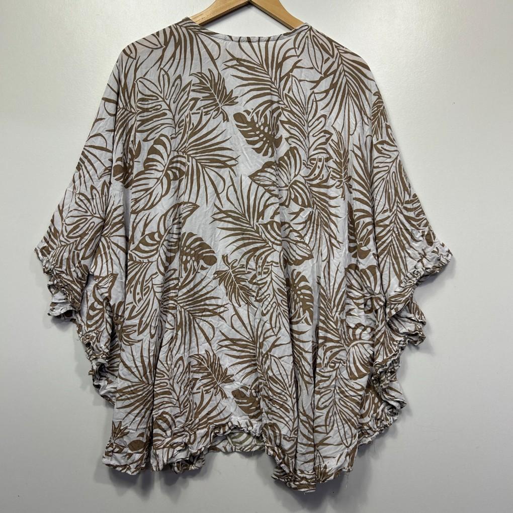 White Beige Palm Print Kaftan Top - Size 20/22