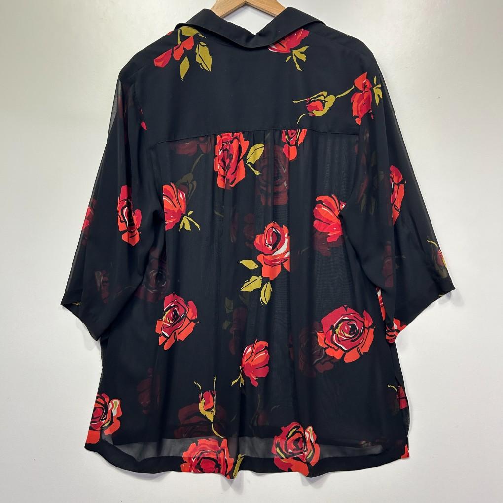 Balmoral Navy Rose Print Sheer Shirt - Size 18