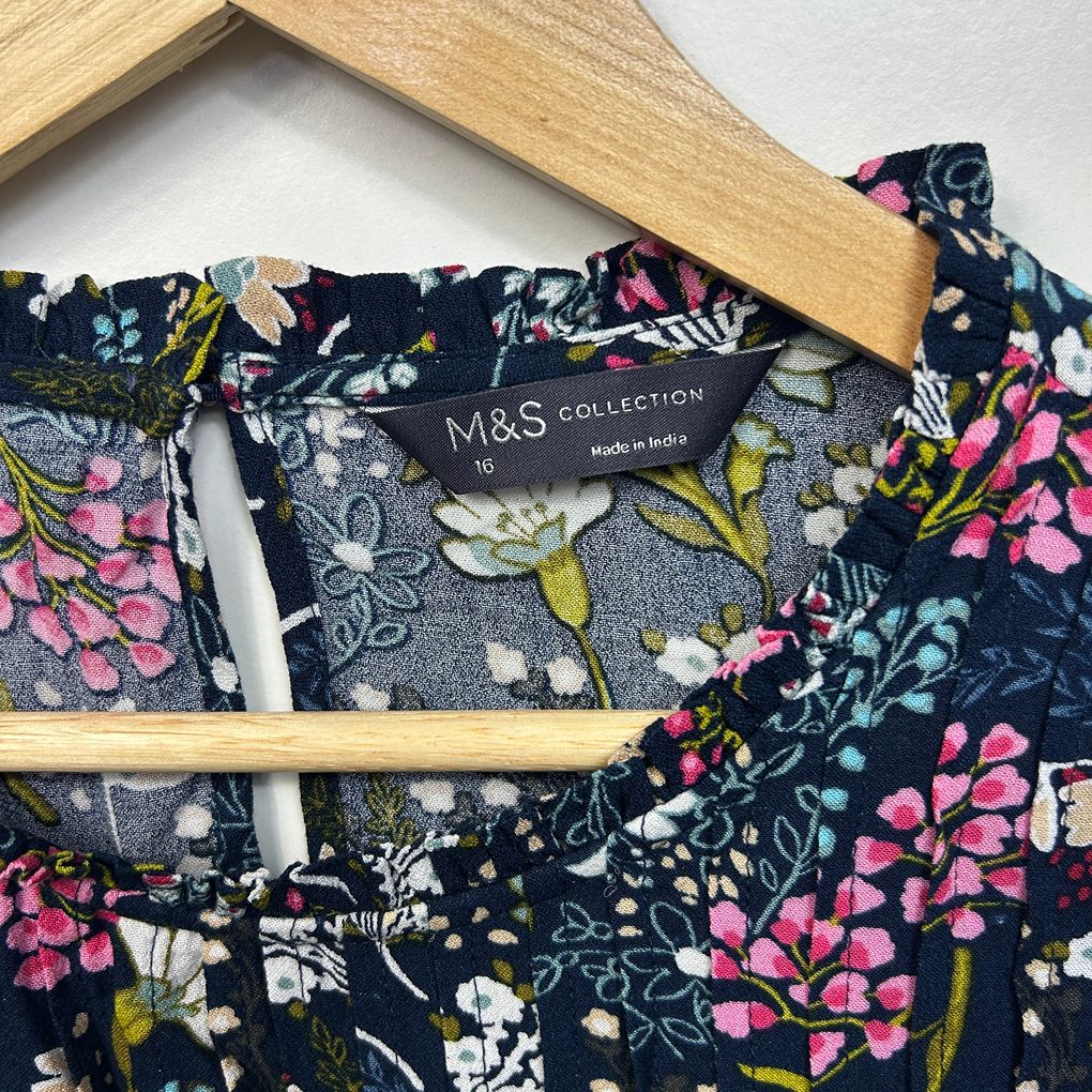 Marks & Spencer Navy Floral Top - Size 16