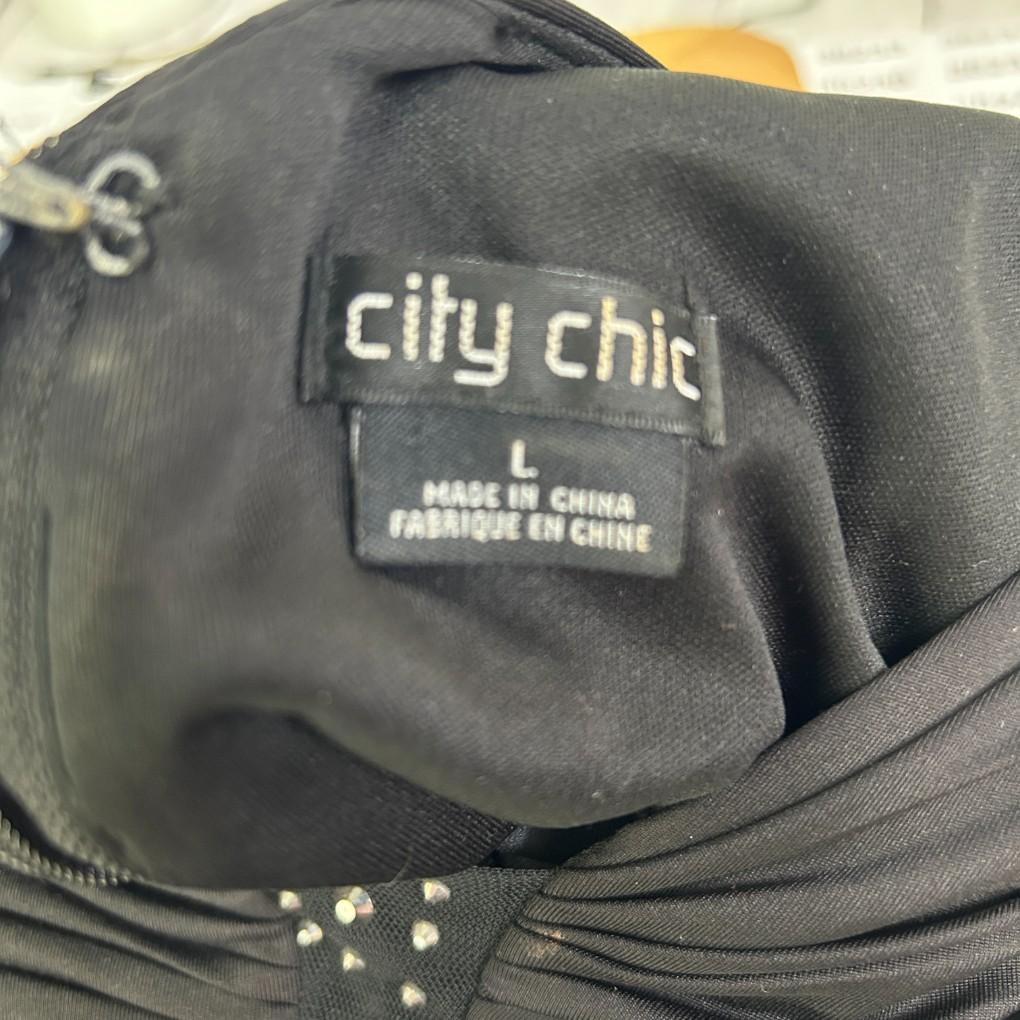 City Chic Black Draped Evening Dress - Size 20/L