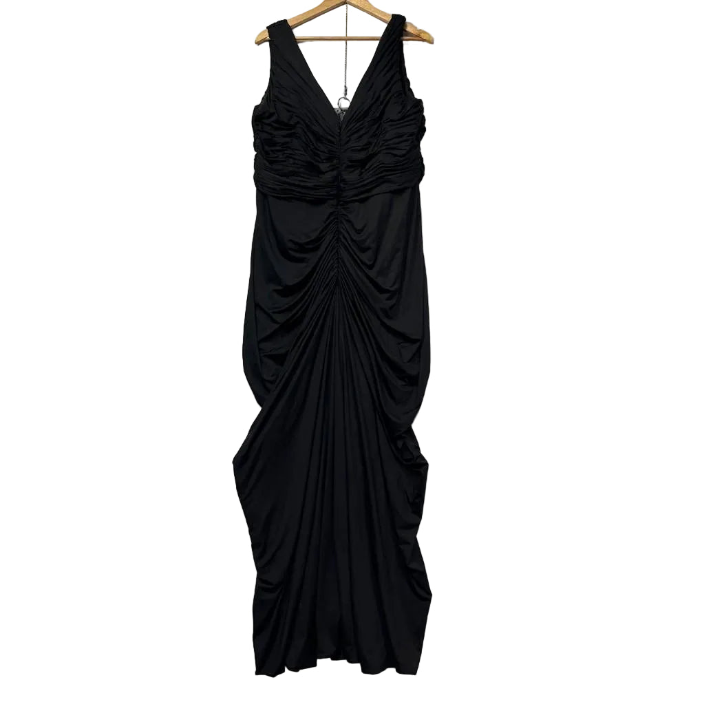 City Chic Black Draped Evening Dress - Size 20/L