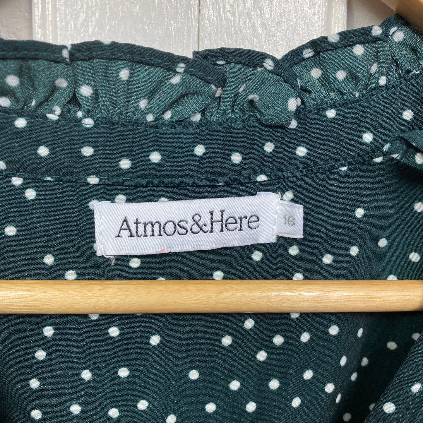 Atmos & Here Top Size 16 Short Sleeve Green White Dots