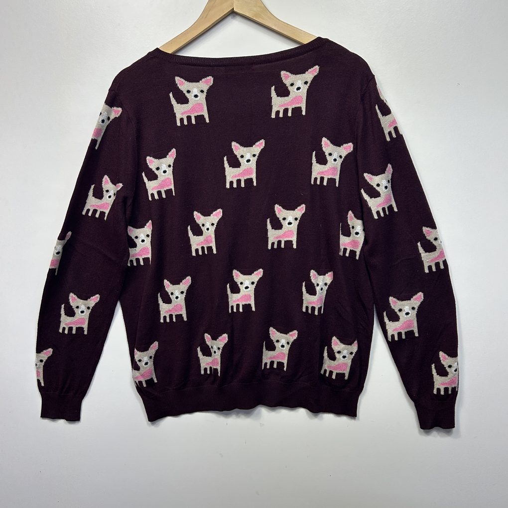 Tu Burgundy Chihuahua Print Jumper - Size 16/18/20