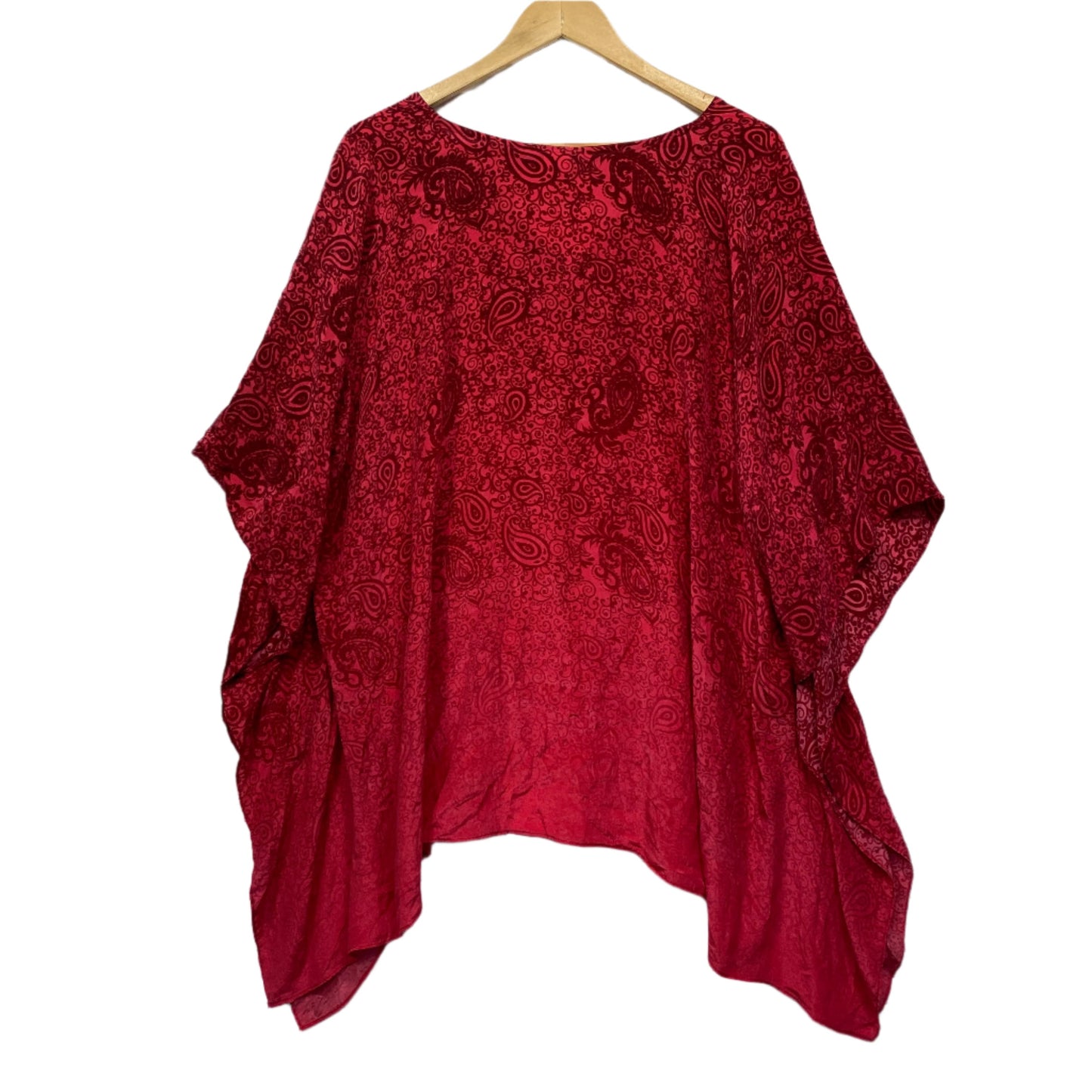 Silk Kaftan Top One Size 14 16 Red Short Sleeve Swim Coverup