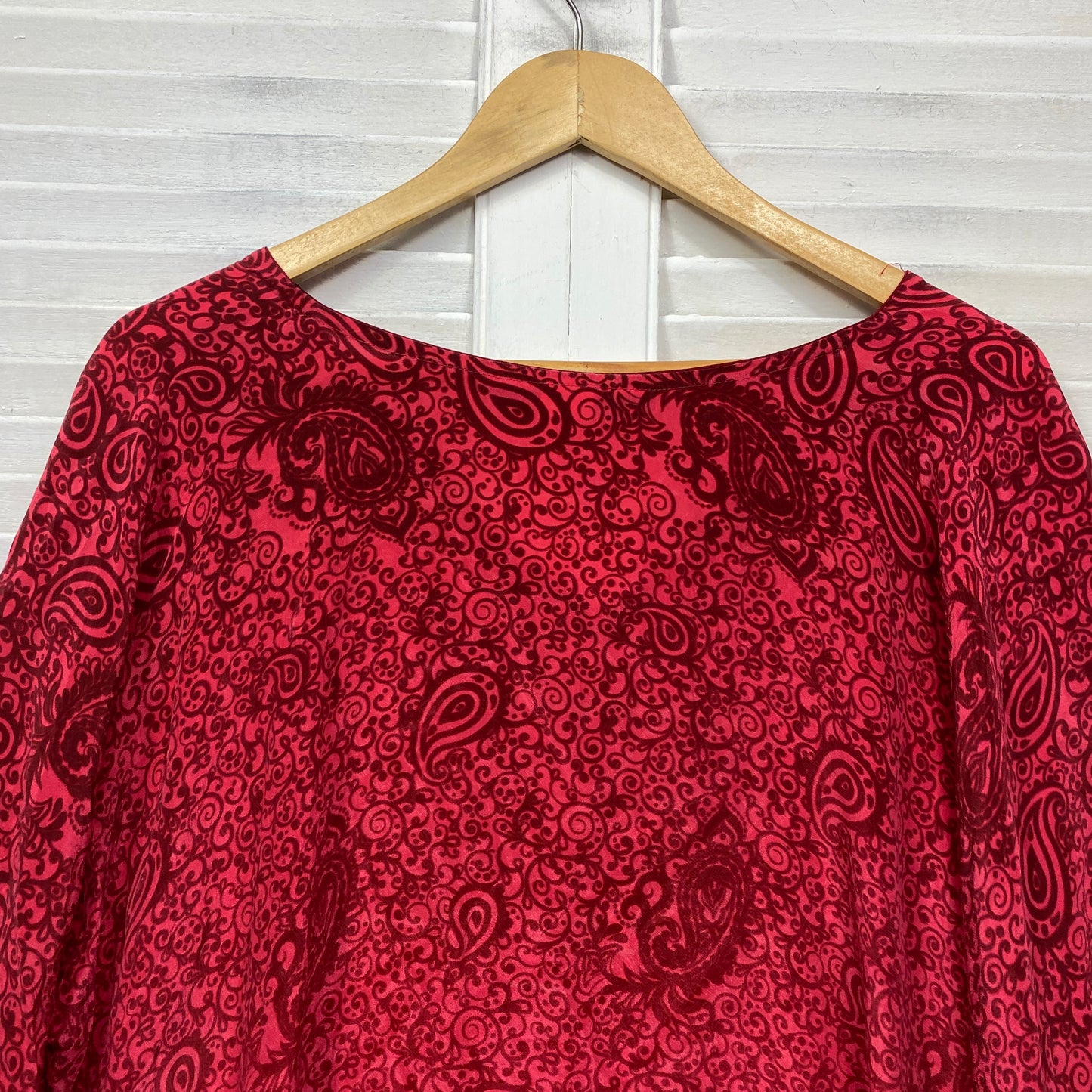 Silk Kaftan Top One Size 14 16 Red Short Sleeve Swim Coverup