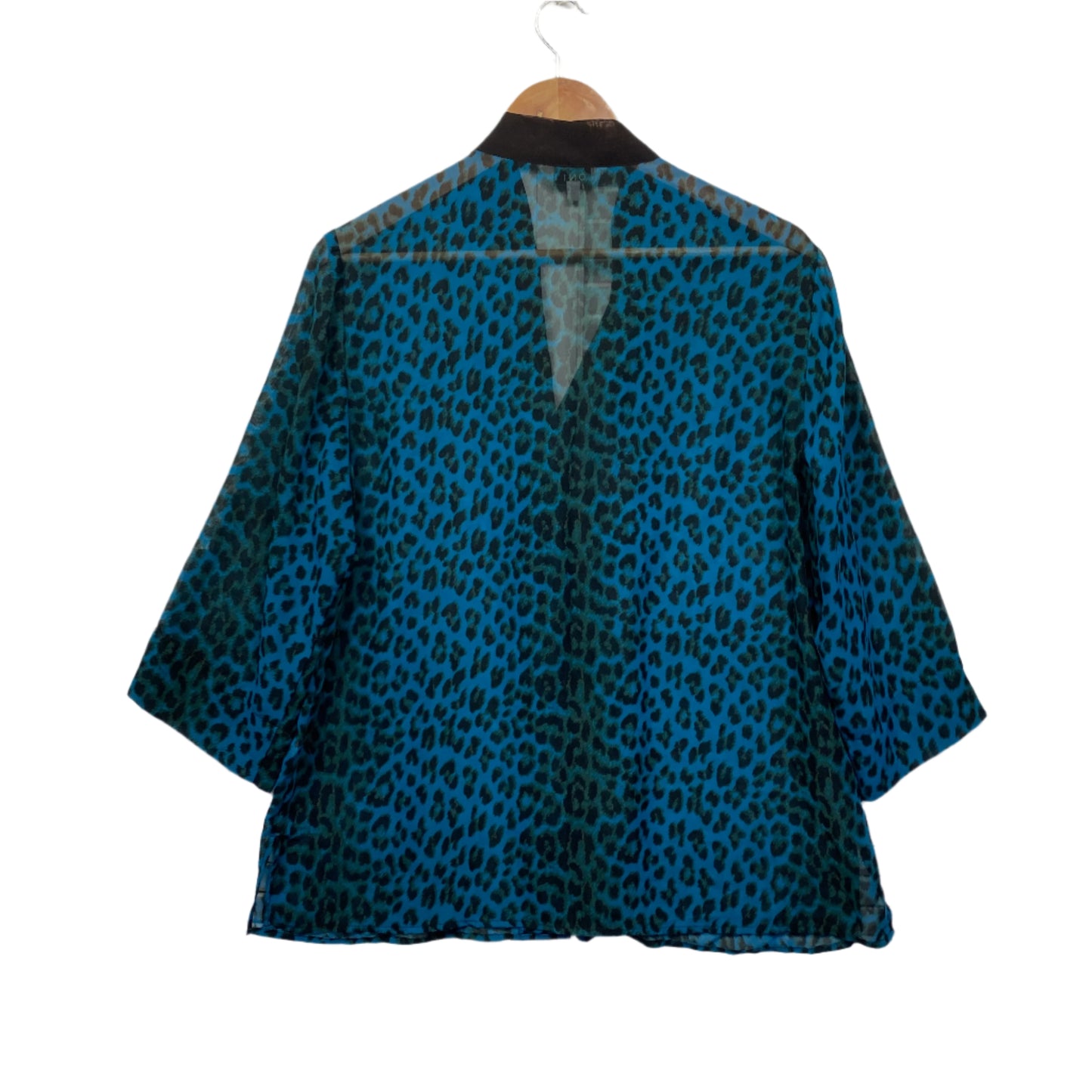 Noni B Top Size 16 Long Sleeve Sheer Teal Animal Print