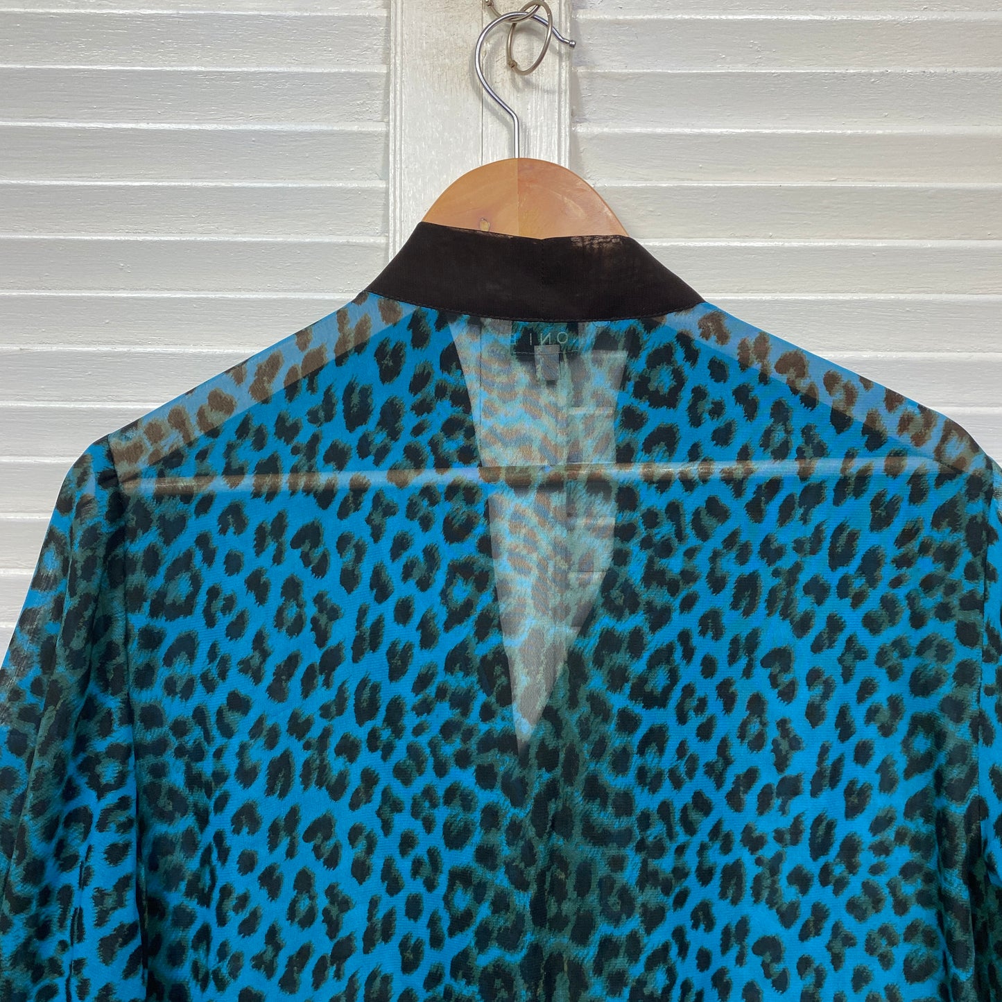 Noni B Top Size 16 Long Sleeve Sheer Teal Animal Print