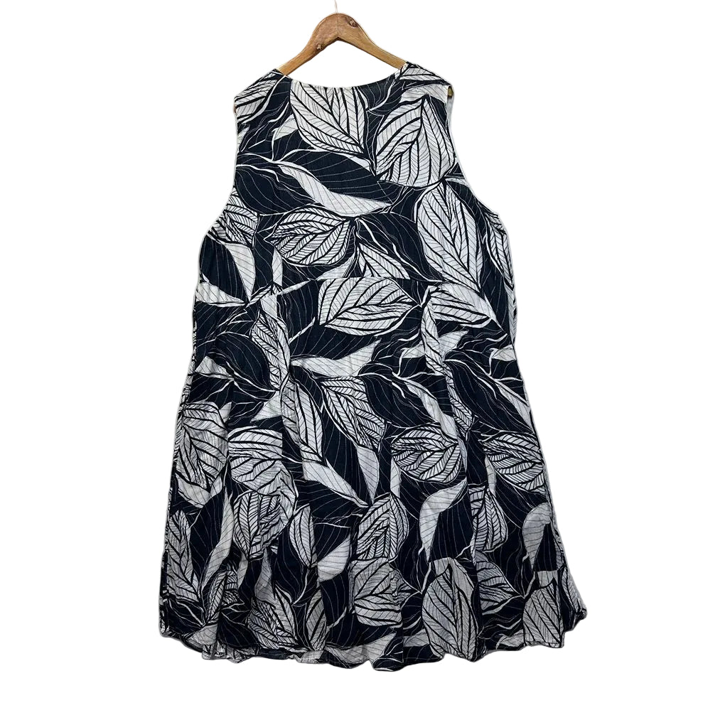 Virtuelle Navy Leaf Print Cotton Dress - Size 22