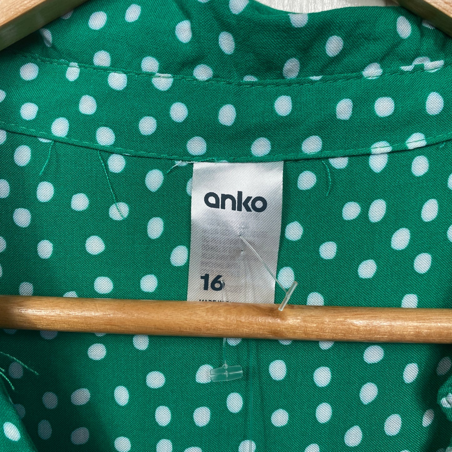 Anko Midi Shirt Size 16 Dress Green Polka Dots Belted Viscose New