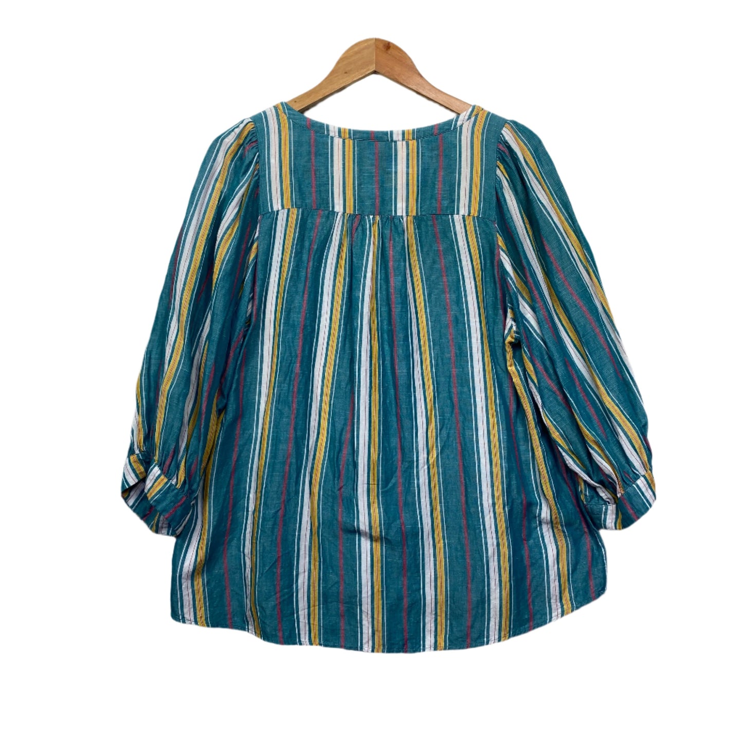 Linen Blend Top Size 16? Teal Striped Long Sleeve