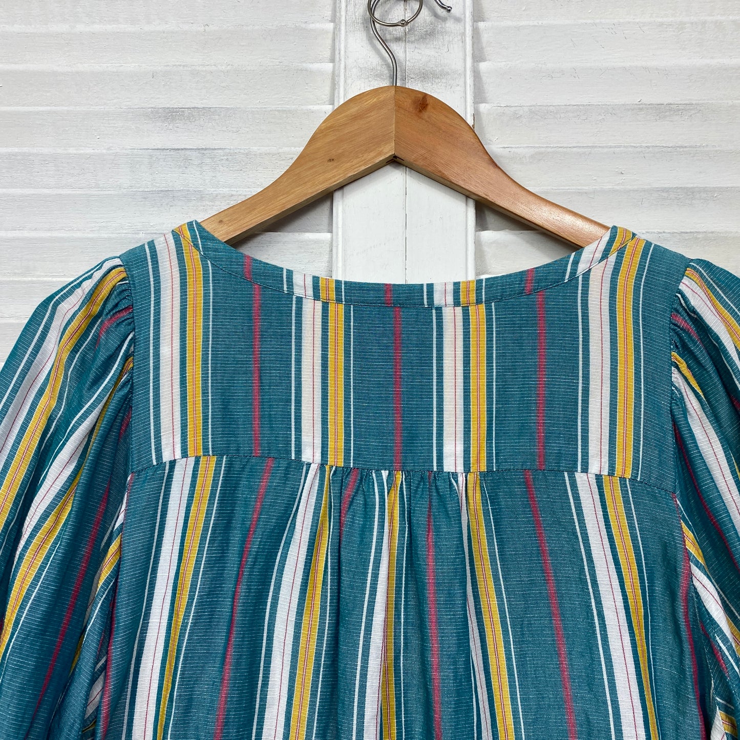 Linen Blend Top Size 16? Teal Striped Long Sleeve