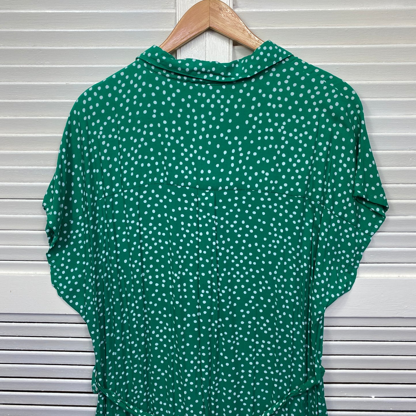 Anko Midi Shirt Size 16 Dress Green Polka Dots Belted Viscose New