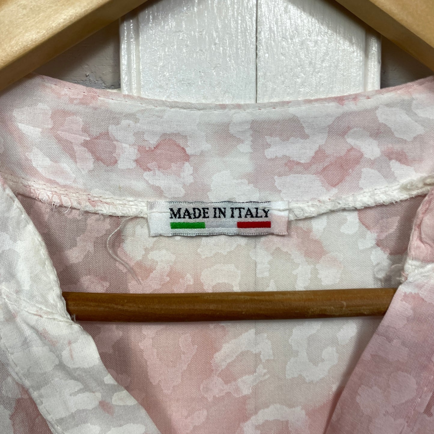 Made in Italy Top Size 14 16 Long Sleeve Pink White Viscose